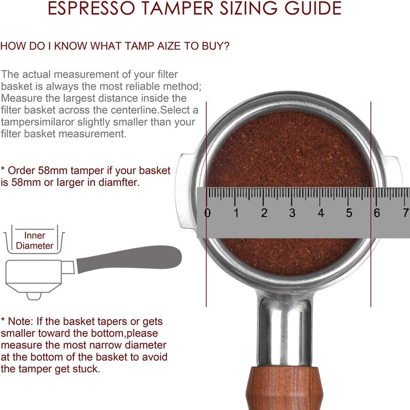 POEFT 58mm Coffee Tamper Stainless Steel Frosted Handle Flat Bottom