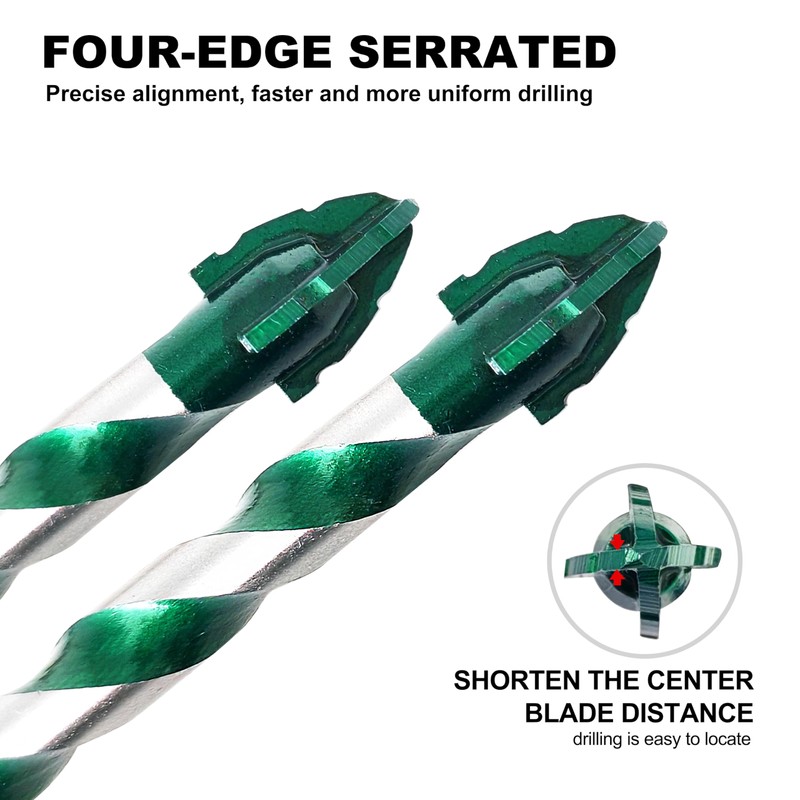 FEWELL Serrated Eccentric Masonry Drill Bit 10pcs, Four-Edge Serrated Concrete