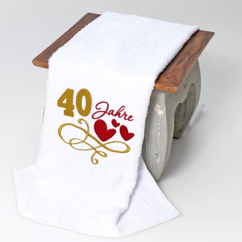 Abc Casa 40th Birthday Gift Towel with Embroidered Hearts and