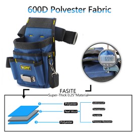 FASITE Tool Pouch Belt, 8-POCKET Professional Small Electrical Maintenance Work Pouch Bag, Technician's Tool Holder Work Organizer with Adjustable Nylon Belt
