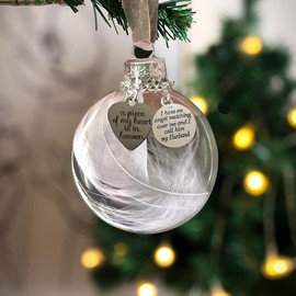 Memorial Ornaments Christmas Clear Feather Ball – 8cm/3.15'' Upgrade Larger Ball – A Piece of My Heart is in Heaven, Sympathy Gift for Loss of Loved One (Husband)