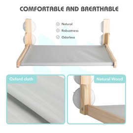 Cordless Folding Cat Window Perch, Foldable Cat Window Hammock with 4 Suction Cups for Indoor Cats, Sturdy Wooden Frame for Window and Wall