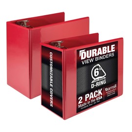 Samsill Durable 6 Inch Binder, Made in the USA, Locking D Ring Binder, Customizable Clear View Cover, Red, 2 Pack, Each Holds 1225 Pages