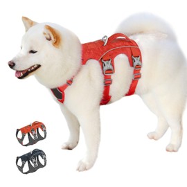 AKAILEA Escape Proof Dog Harness Medium Sized Dog, Lightweight Full Body Pet Vest with Lift Handle and Leash Clip, Reflective Adjustable No Slip Dog Harness for Daily Walking(Red,Chest:17-32")