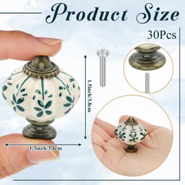 Wenqik 30 Pcs Ivory Pumpkin Knobs, Vintage Ceramic Cabinet Knobs, Ceramic Drawer Pulls, Dresser Handles with Mounting Screws (Green)