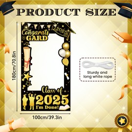 2025 Graduation Photo Props Black Gold Graduation Frame Banner Happy Graduation 2025 Class of 2025 Photo Booth Props Congratulations Graduation Decor for Boy Girl Women Men Graduation Party Favors