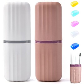 2 Estuche para Cepillo para Polvo de Dientes de Viaje,Soporte para Cepillo para Polvo de Dientes con 5 Fundas para Cepillos de Dientes,Estuche de Viaje Portátil para Viajes,Negocios (Blanco+rosa)