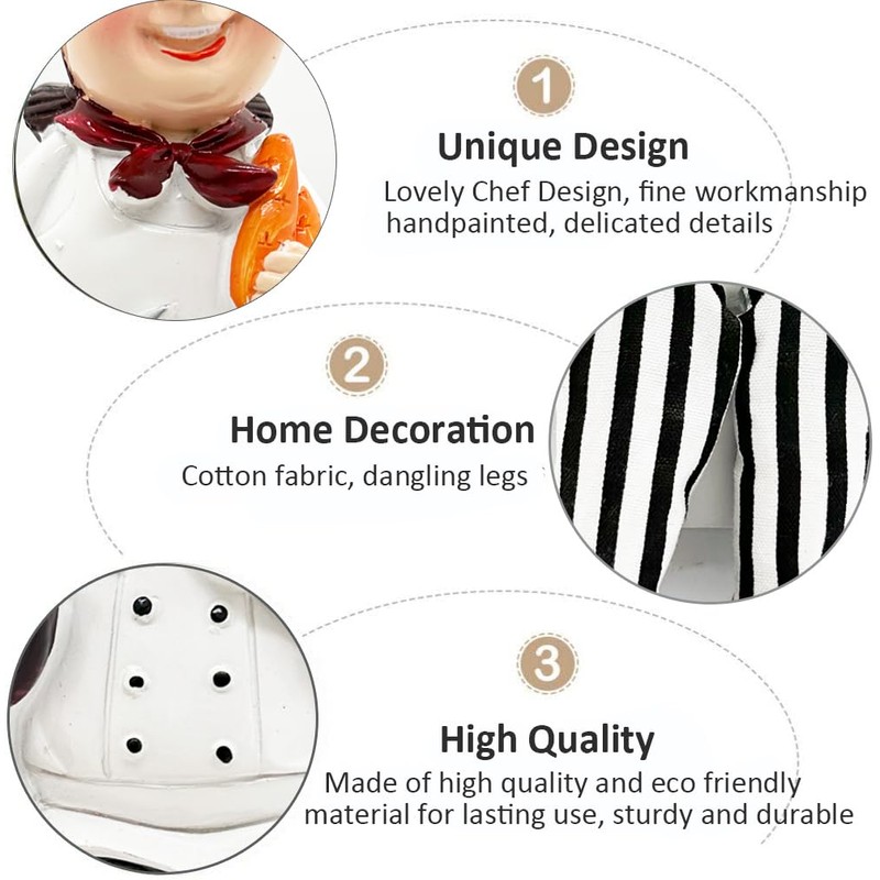 Set of 2 Home Kitchen Decor Chef Figurines Bread &