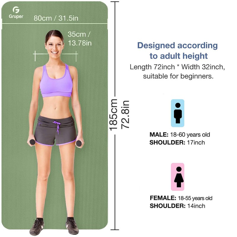 Gruper Thick Yoga Mat Non Slip, Large Size 72" L