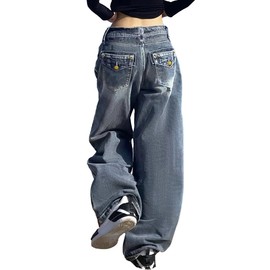 EMMIOL Baggy Jeans for Women, Mid Rise Wide Leg Jeans Plus Size Boyfriends Denim Pants, Y2K Vintage Style, Back-to-School Outfit
