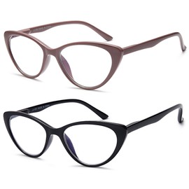 EYEURL Cat Eye Reading Glasses for Women - 2 Pack Blue Light Blocking Computer Readers 2.50 Spring Hinge Anti Glare/UV Ray Eyeglasses