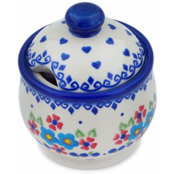 Authentic Polish Pottery Sugar Bowl 9 oz in Hearts And