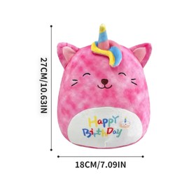 SubTack Happy Birthday Plush Unicorn Cat Toy - 20cm Pink Stuffed Animal Pillow for Girls & Boys, Soft Squishy Cuddly Gift for Kids' Birthday, Unicorn Plushies Decorations