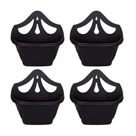 PHG Stylish Wall Flower Planters | Elegant Outdoor Plastic Planters | Unique Balcony Garden Planters | Garden Wall Planters | Half Barrel Wall Pots | Flower Basket (Pack of 4, Black)