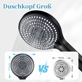 OFFO OFFO Duschkopf Schwarz, Duschkopf Gro? mit 6 Strahlarten, Duschbrause fr Duschkopf Wassersparend, Shower Head fr Baden, Duschkopf gro? xxl(130mm),Duschbrause Schwarz