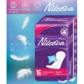 Nileeva Care Maxi Sanitary Napkins with Wings – Ultra Soft, Super Absorbency & Individually Wrapped Super Value Bulk Pack (16 Pads/Pack X 36 Packs = 576 Pads)