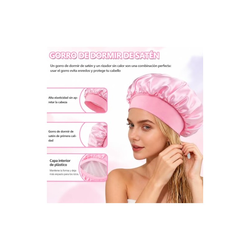 Juego de 5 Rulos sin Calor con Gorro Satinado, Gomas