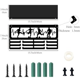 CREATCABIN Sports Medal Holder Football Medal Hanger Trophy Shelf with 3 Rows 12 Hooks Metal Medal Display for Wall Mount Hanging 60+ Medals Rack Frame for Soccer Awards Ribbon Race 15.7 x 8 x 4 Inch