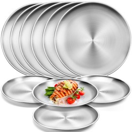 Jeffbaubl 10 Pack Stainless Steel Plates,7.8 Inch Round Salad Plates, Unbreakable Metal 304 Dinner Dishes,Lightweight Feeding Serving Camping Plate, Reusable and Dishwasher Safe