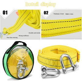 txuzong Tow Rope 5t for Cars, 4 m Pull Rope with 2 U-Hooks & Bag - 11,000 lbs Tensile Force, Tear-Resistant & Robust for Car, SUV, Off-Road Vehicle - Tow Strap with Storage Bag