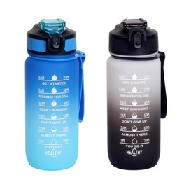 Children's Water Bottle, 600 ml Water Bottle, BPA-Free, Sports Water Bottle, Leak-Proof, Sports Bottle with Time Marking for Fitness (Blue/Light Blue, White/Black, 600 ml)