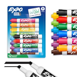 Expo Marcadores de borrado en seco con poco olor., Cincel, Colores Variados, 12-Count