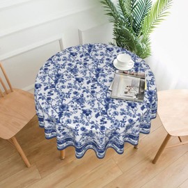 BYONEESS Vintage Floral Round Tablecloth 60 Inch Rustic Blue Flowers Table Cloth Bohemian Style Table Cover for Home Kitchen Dining Picnic Party Indoor Outdoor Decor