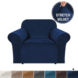H.VERSAILTEX Stretch Velvet Armchair Cover Couch Covers 1 Cushion Chair Slipcover for Living Room Furniture Cover Crafted from Thick Comfy Rich Velour (Chair 32"-48", Navy)