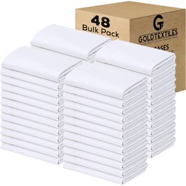 GOLD TEXTILES Bulk Pack of 48 Polycotton Queen Size Pillowcases, White T200-21" X 36" (Fits up-to 20" X 32" Pillow)- Ideal for use in Hotels, Hospitals, School Projects and More (48, Queen)