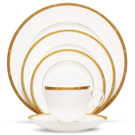 Noritake Rochelle Gold 5-Piece Place Dinnerware Setting in White