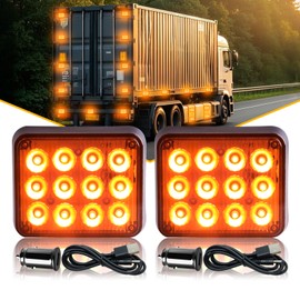 Nrgedzam 2PCS Rechargeable Strobe Lights, Magnetic Trailer Lights, LED Flashing Warning Emergency Beacon Lights Wireless Portable Strobe Lights with Magnetic for Trucks Tow Trailer Camper Car(Amber)