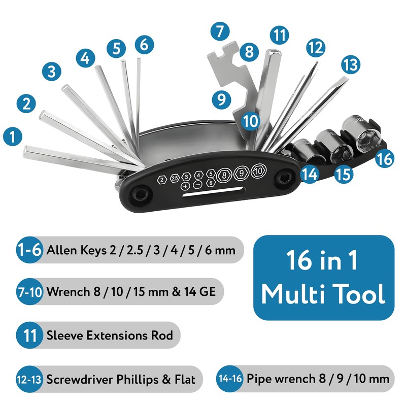 16 in 1 Bicycle Repair Tools, Bicycle Multi-Tool, MTB Folding