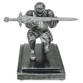Knight Pen Holder, Medieval Armored Warrior, Cool Desk Organiser, Paperweight for Guardian Cape, Kneeling Ornaments of Roman Centurion, Gifts for Men