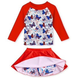 Idgreatim Girls American Flag Swimsuit Size 3-4 4th of July Patriotic Bathing Suit Rash Guard Set Long Sleeve Swimwear Summer Hawaiian Beach Wear
