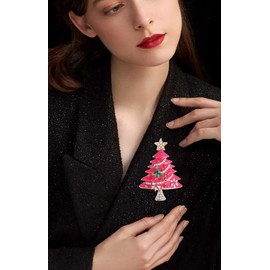 Christmas Tree Brooch Vintage Colored Christmas Tree Lapel Pins Sparkling Rhinestone Christmas Tree Brooch Cute Christmas Tree Enamel Pin Elegant Clothing Hat Bag Accessories Christmas Jewelry for Women (Pink)