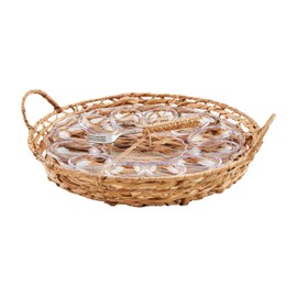 Mud Pie Woven Acrylic Egg, tray 2 1/2" x 13 3/4" dia | fork 6 3/4", Brown