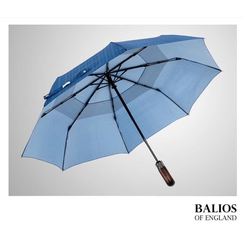 Balios Travel Folding Umbrella with Real Wood Handle Auto Open