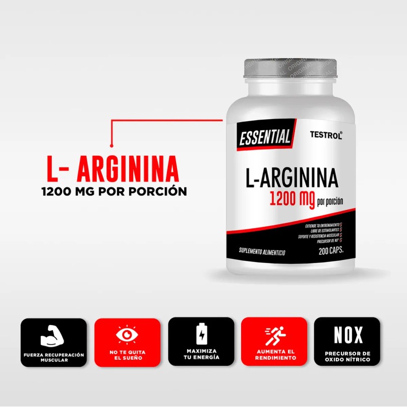 L-arginina 1200 Mg | Testrol Essential | 200 Cápsulas
