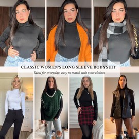 Joyshaper Women's Bodysuit, Long Sleeve Elegant Bodysuit, Stand-Up Collar Top, Blouse, Long Sleeve Bodysuit, Long Sleeve Overalls,, black