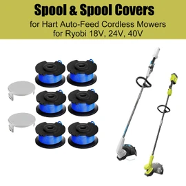 String Trimmer Replacement Spool for Hart Auto-Feed String Trimmer, for Ryobi 18V, 24V, 40V Cordless Trimmers, 6 Spools Line 2 Trimmer Caps