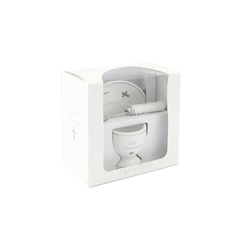 White & Silver Fine China 'First Communion' Egg Cup, Plate