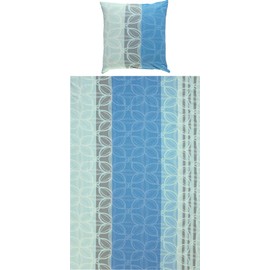 Erwin Müller Seersucker Bed Linen, 100% Cotton, Blue/Grey, Size 155 x 200 cm (80 x 80 cm), Non-Iron, with Practical Zip, Temperature-Regulating (Other Colours, Sizes)
