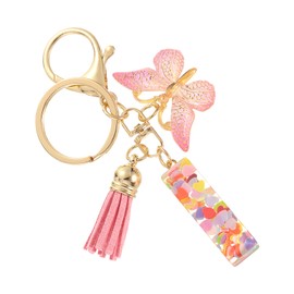 SUIKIHUM Initial Letter Keychains, (10.5cm/4.13" Mini Letter Butterfly KeyChain) Resin Tassel Pendant Car Keychain for Wallet Handbags Backpack, Pink (I)