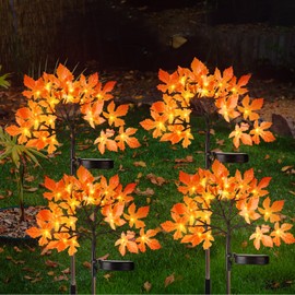 VIHOSE 4 Pcs Fall Maple Outdoor Solar Lights Thanksgiving Decorations LED Tree Lights Powered Solar Stake Waterproof for Outside with Adjustable Branches Autumn Decorations for Yard Lawn Patio