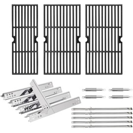 Hiorucet Replacement Parts for Charbroil Performance 5 Burner Grill 463347518 463347519 463373319 463373019, Cast Iron Grill Grates Heat Plates Burners Crossover Tube for Char Broil Grill Parts