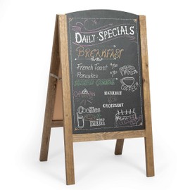 Ilyapa A-Frame Chalkboard Sidewalk Sign - Rounded Top Folding Standing Sandwich Sign for Restaurant, Office, Weddings - Rustic Barnwood, 18 x 31.5