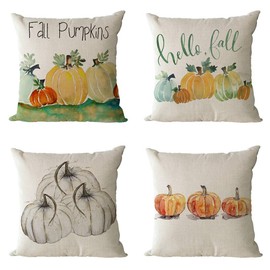 Fall Pillow Covers Set of 4 - Ausdin Fine Line Home Décor Throw Pillow Covers, 18x18 inches, Farmhouse Style