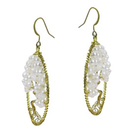 Eternal Tree of Life Cultured Freshwater White Pearl Branch Brass Dangle Earrings