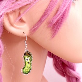 MALOYANVE Pickle Earrings Weird Acrylic Lifelike Green Dill Pickle Cucumber Snack Food Lover Lightweight Dangle Earrings Funny Jewelry Gifts for Women (Funny Expression)