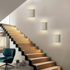Fetason White Resin Modern LED Wall Sconces Wall Lighting Set of 2, Indoor Hardwired Wall Mount Light Fixtures Lamp Up and Down for Living Room Bedroom Hallway Dining Room